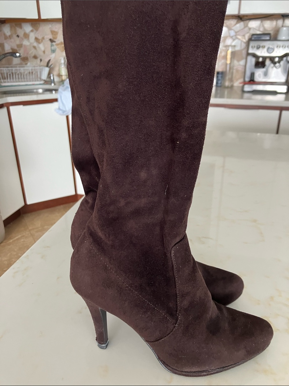 Tahari Dark Brown Suede Over-the-Knee High-Heel Boots